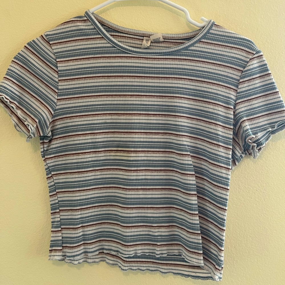 Tillys Brown and blue crop t shirt